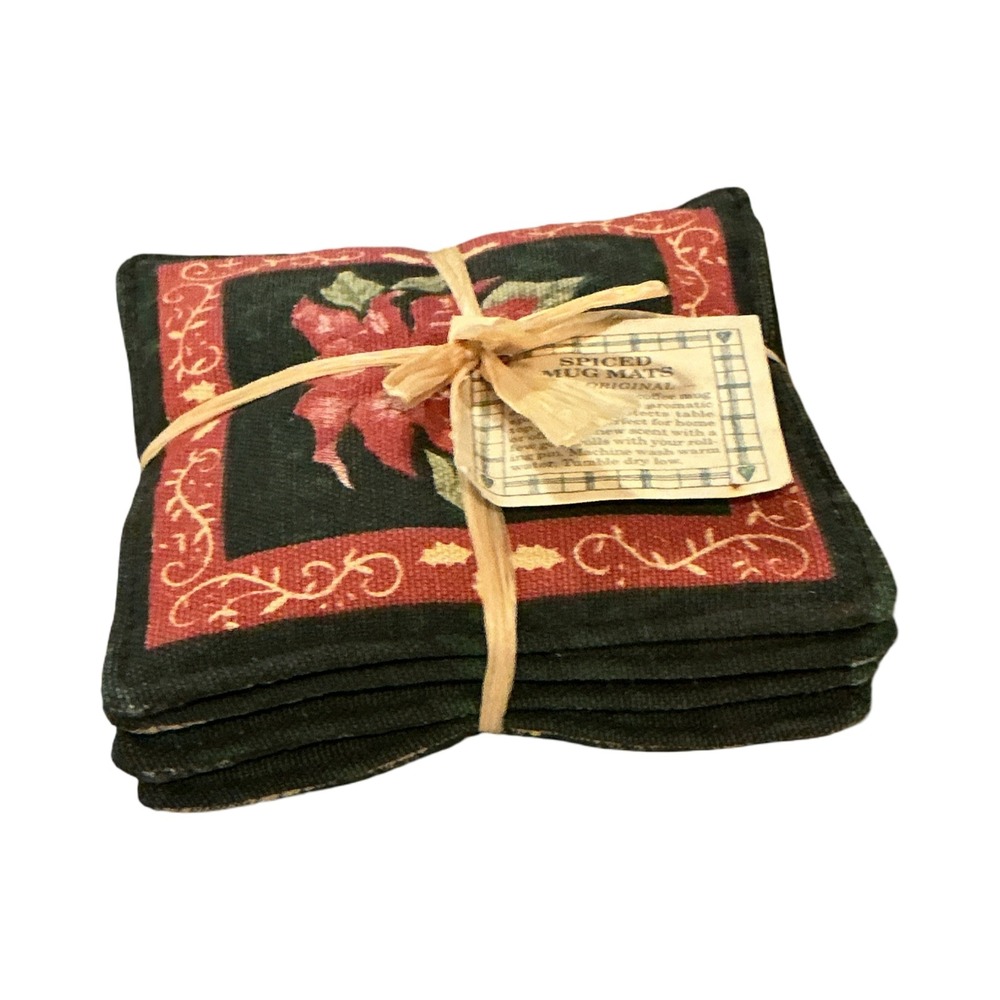 Alices Cottage Spiced Mug Mats Set of 4 Poinsettia Holiday Coasters Handcrafted